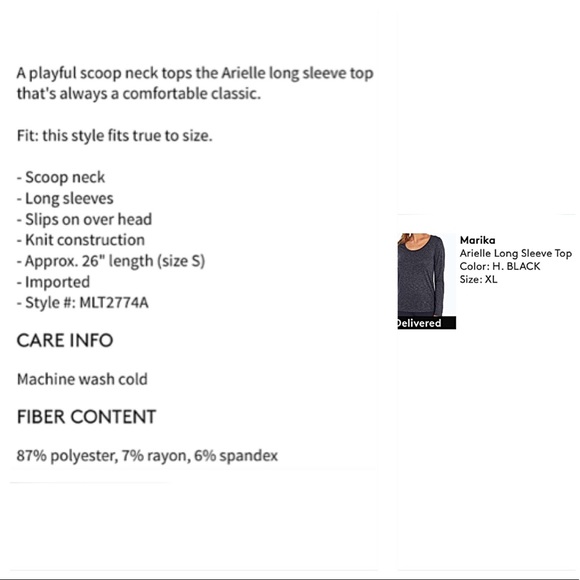 MARIKA Long Sleeve ACTIVEWEAR / ATHLEISURE / WORKOUT Scoopneck TOP “Arielle” XL - Picture 8 of 8